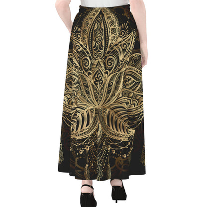 Boho Spiritual Lotus Print Chiffon Maxi Skirt