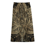 Boho Spiritual Lotus Print Cotton Front Slit Maxi Skirt