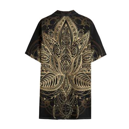 Boho Spiritual Lotus Print Cotton Hawaiian Shirt