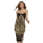Boho Spiritual Lotus Print Cross Back Cami Dress