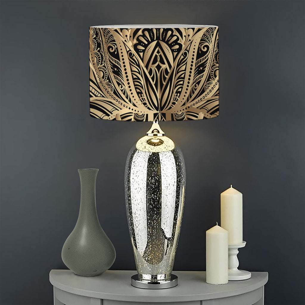 Boho Spiritual Lotus Print Drum Lamp Shade