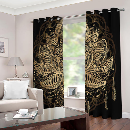 Boho Spiritual Lotus Print Extra Wide Grommet Curtains