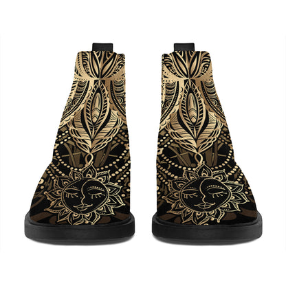 Boho Spiritual Lotus Print Flat Ankle Boots