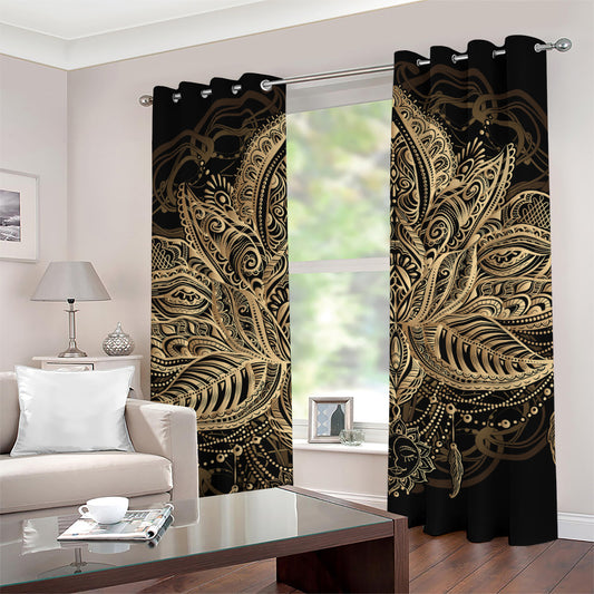 Boho Spiritual Lotus Print Grommet Curtains