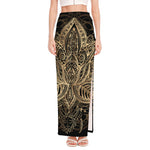 Boho Spiritual Lotus Print High Slit Maxi Skirt