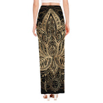 Boho Spiritual Lotus Print High Slit Maxi Skirt