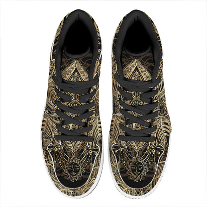 Boho Spiritual Lotus Print High Top Leather Sneakers