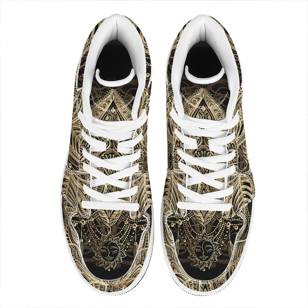 Boho Spiritual Lotus Print High Top Leather Sneakers