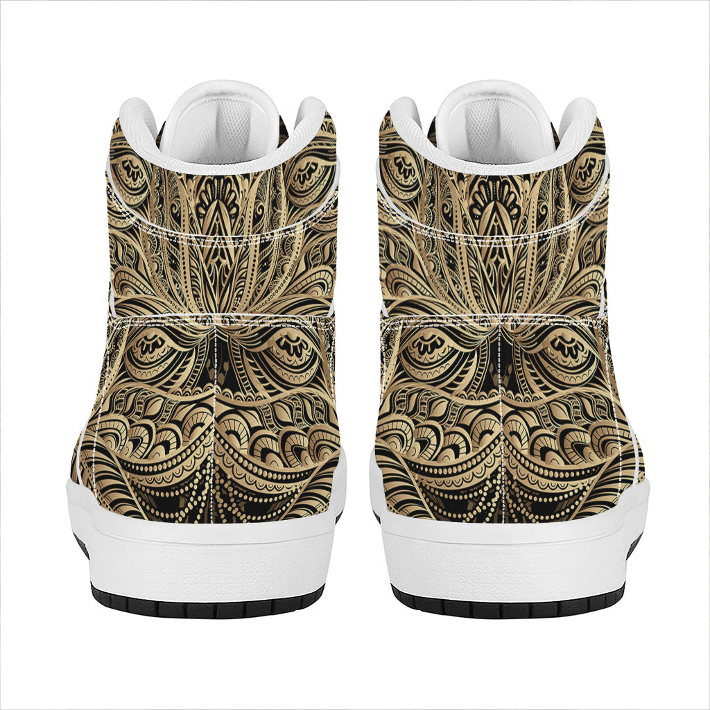 Boho Spiritual Lotus Print High Top Leather Sneakers