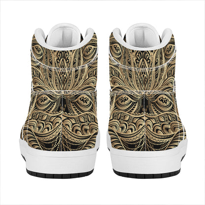 Boho Spiritual Lotus Print High Top Leather Sneakers
