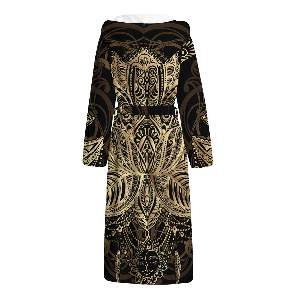 Boho Spiritual Lotus Print Hooded Bathrobe