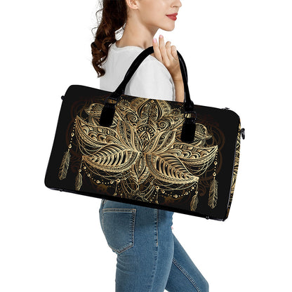 Boho Spiritual Lotus Print Leather Duffle Bag