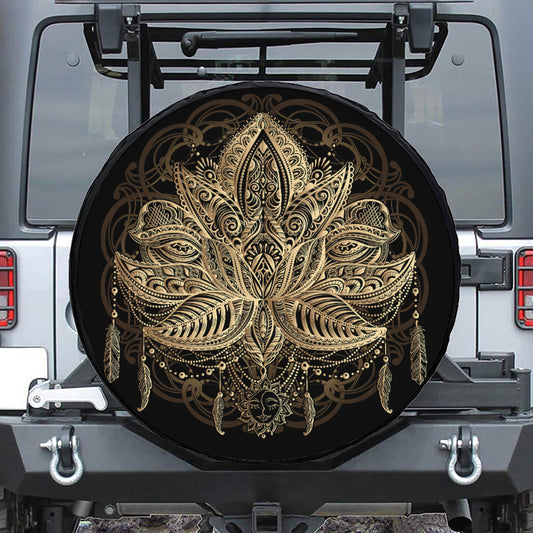 Boho Spiritual Lotus Print Leather Spare Tire Cover