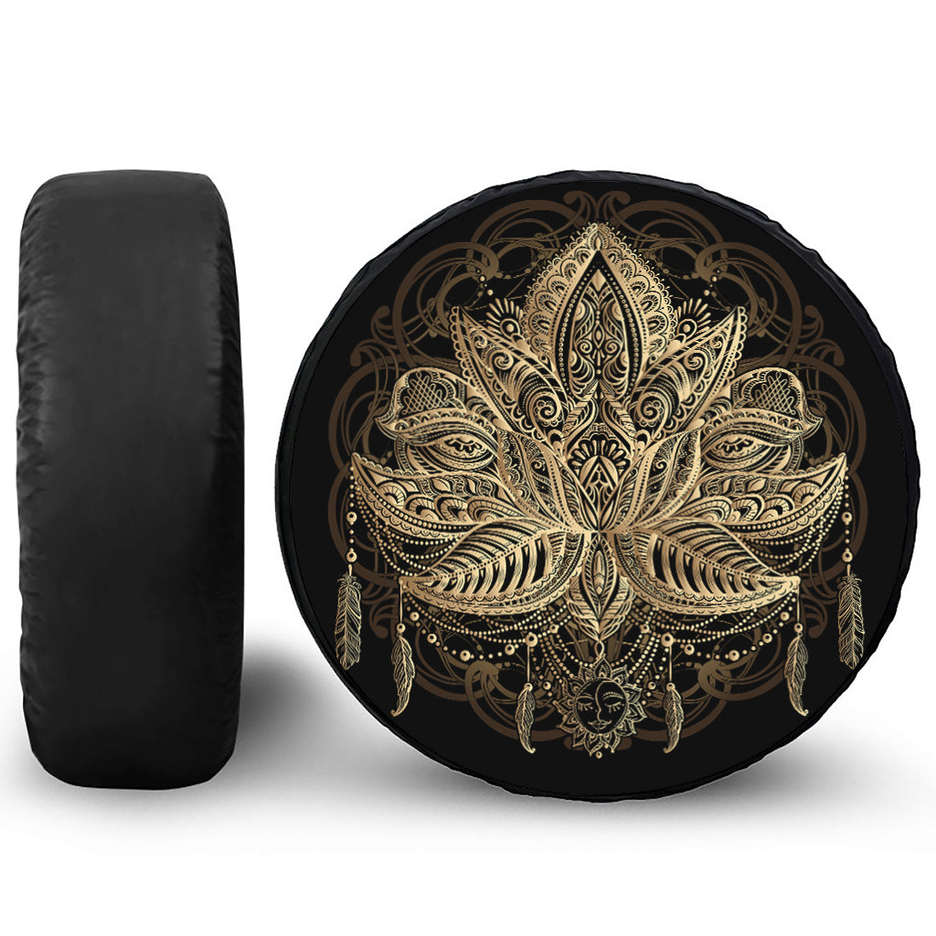 Boho Spiritual Lotus Print Leather Spare Tire Cover