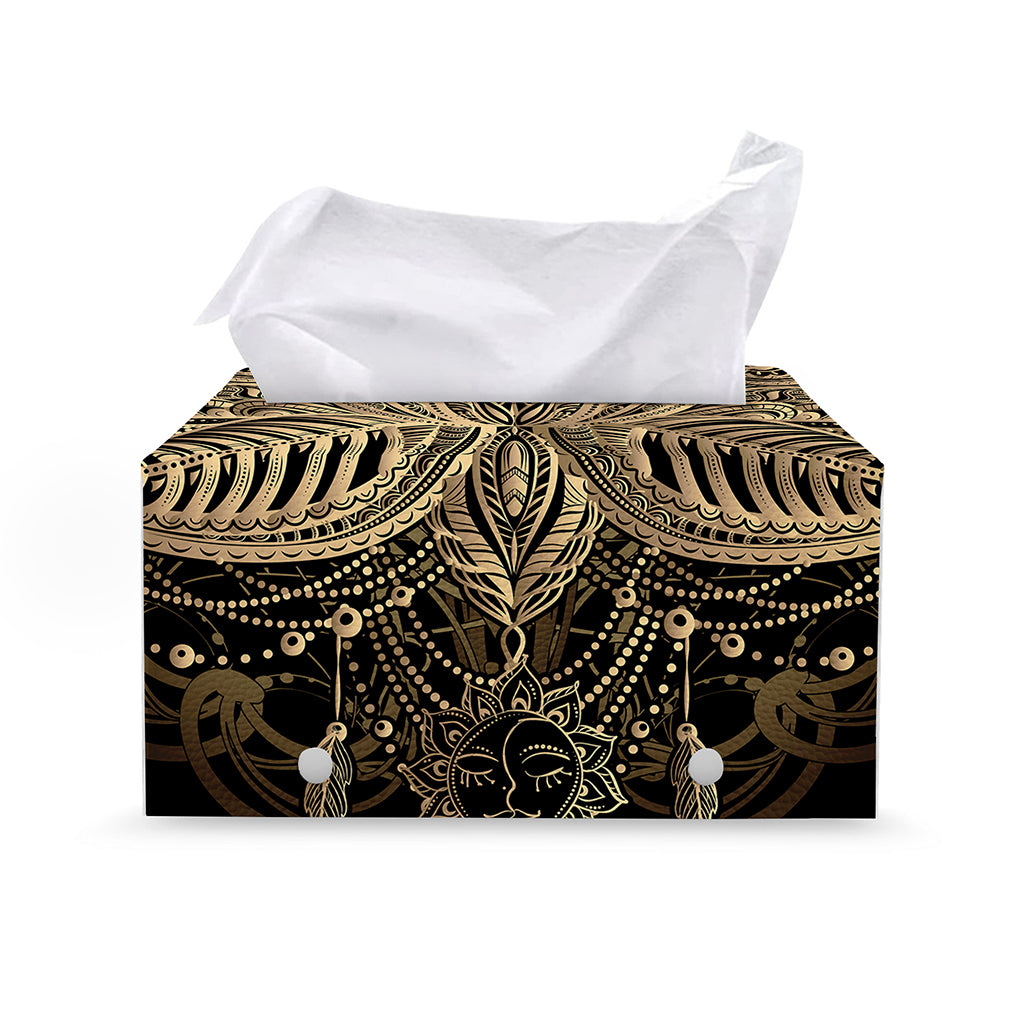 Boho Spiritual Lotus Print Leather Tissue Box Cover