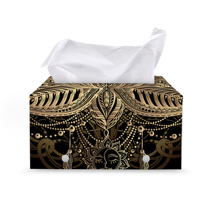 Boho Spiritual Lotus Print Leather Tissue Box Cover
