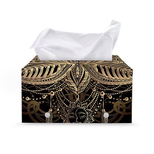 Boho Spiritual Lotus Print Leather Tissue Box Cover