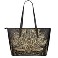 Boho Spiritual Lotus Print Leather Tote Bag With Zipper