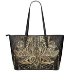 Boho Spiritual Lotus Print Leather Tote Bag