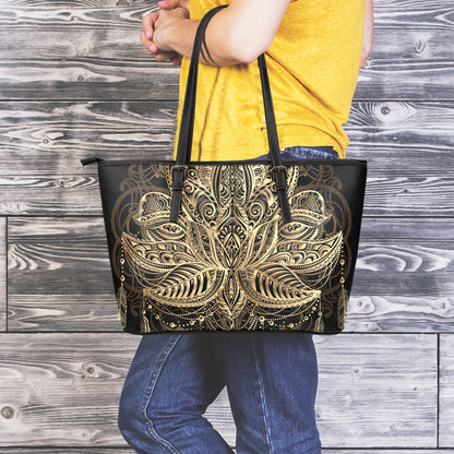 Boho Spiritual Lotus Print Leather Tote Bag