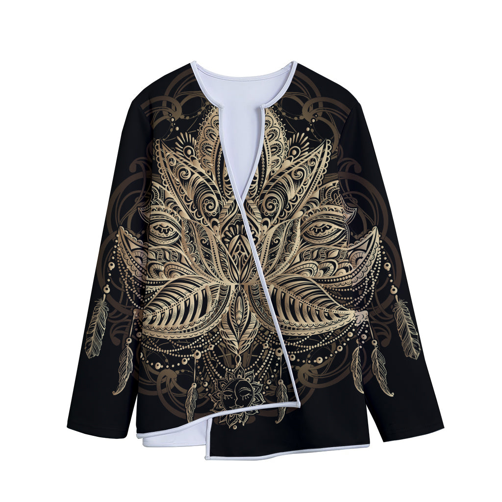 Boho Spiritual Lotus Print Long Sleeve Short Coat