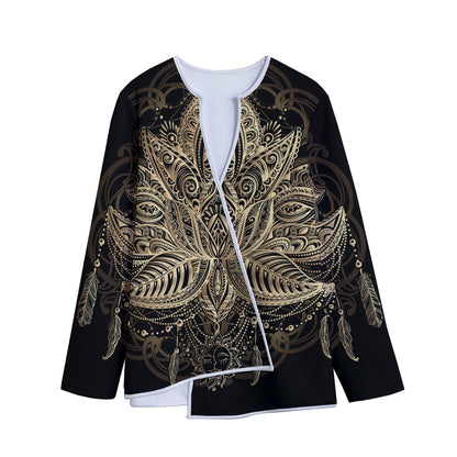 Boho Spiritual Lotus Print Long Sleeve Short Coat