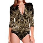 Boho Spiritual Lotus Print Long Sleeve Swimsuit