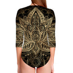 Boho Spiritual Lotus Print Long Sleeve Swimsuit