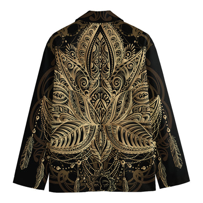 Boho Spiritual Lotus Print Men's Cotton Blazer