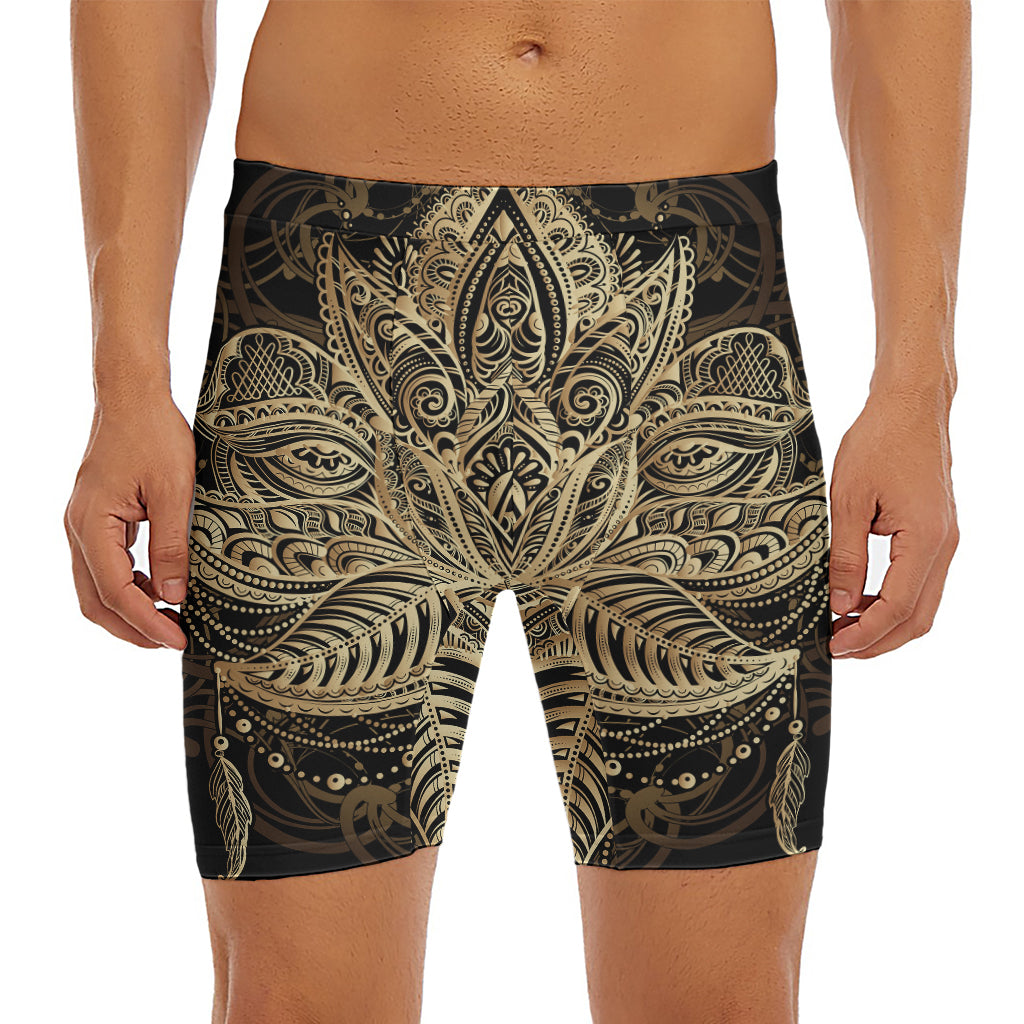 Boho Spiritual Lotus Print Men's Long Boxer Briefs
