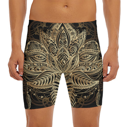 Boho Spiritual Lotus Print Men's Long Boxer Briefs