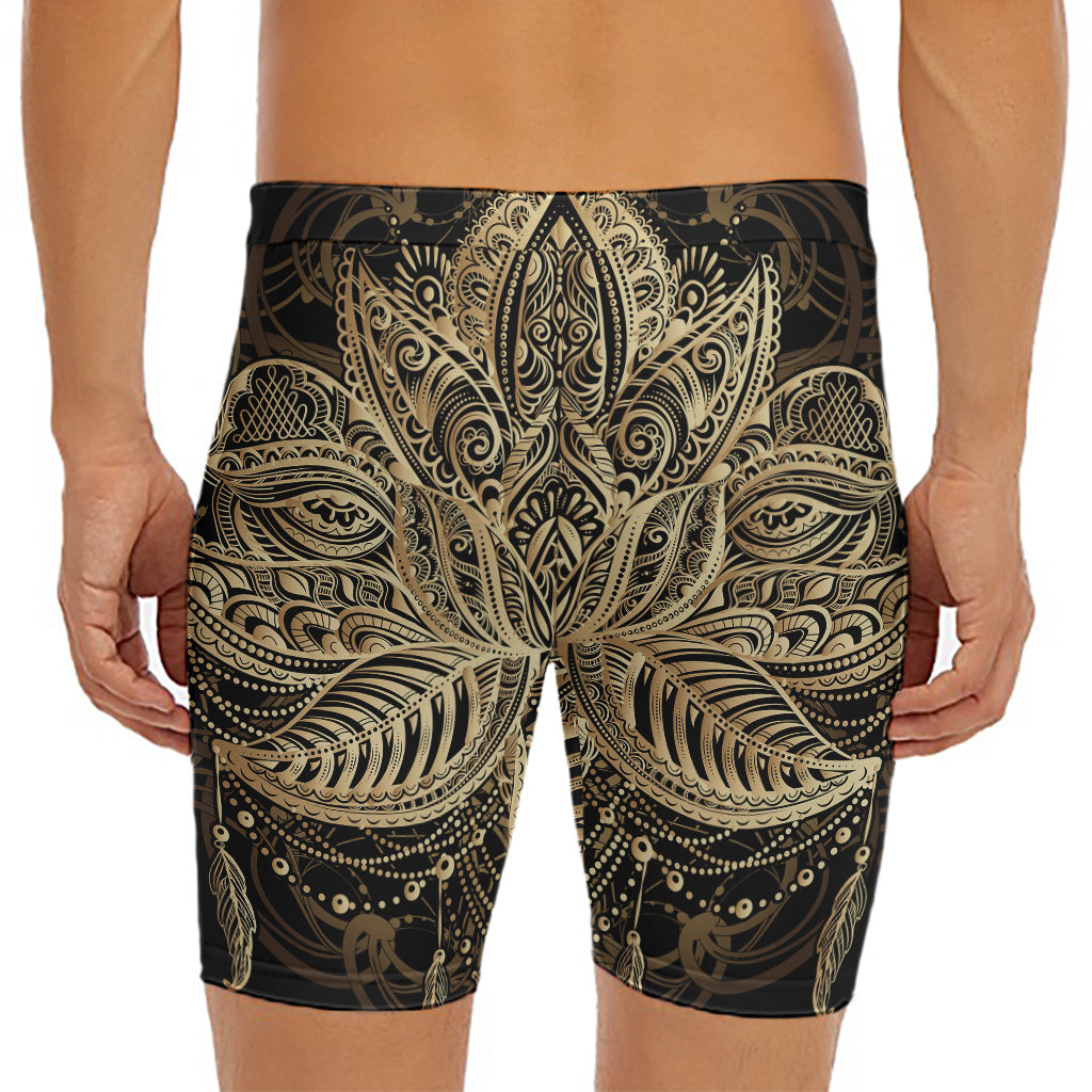 Boho Spiritual Lotus Print Men's Long Boxer Briefs