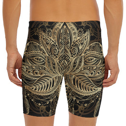 Boho Spiritual Lotus Print Men's Long Boxer Briefs