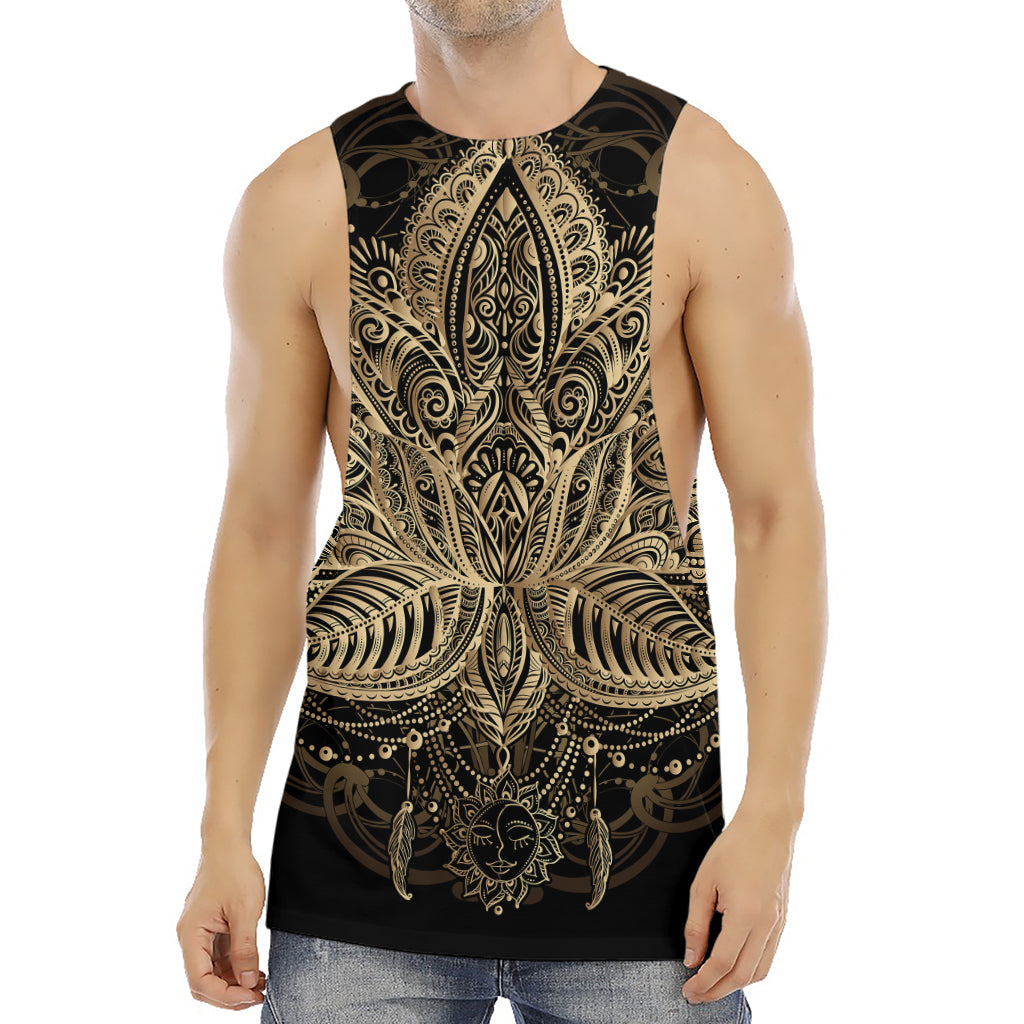 Boho Spiritual Lotus Print Men's Muscle Tank Top