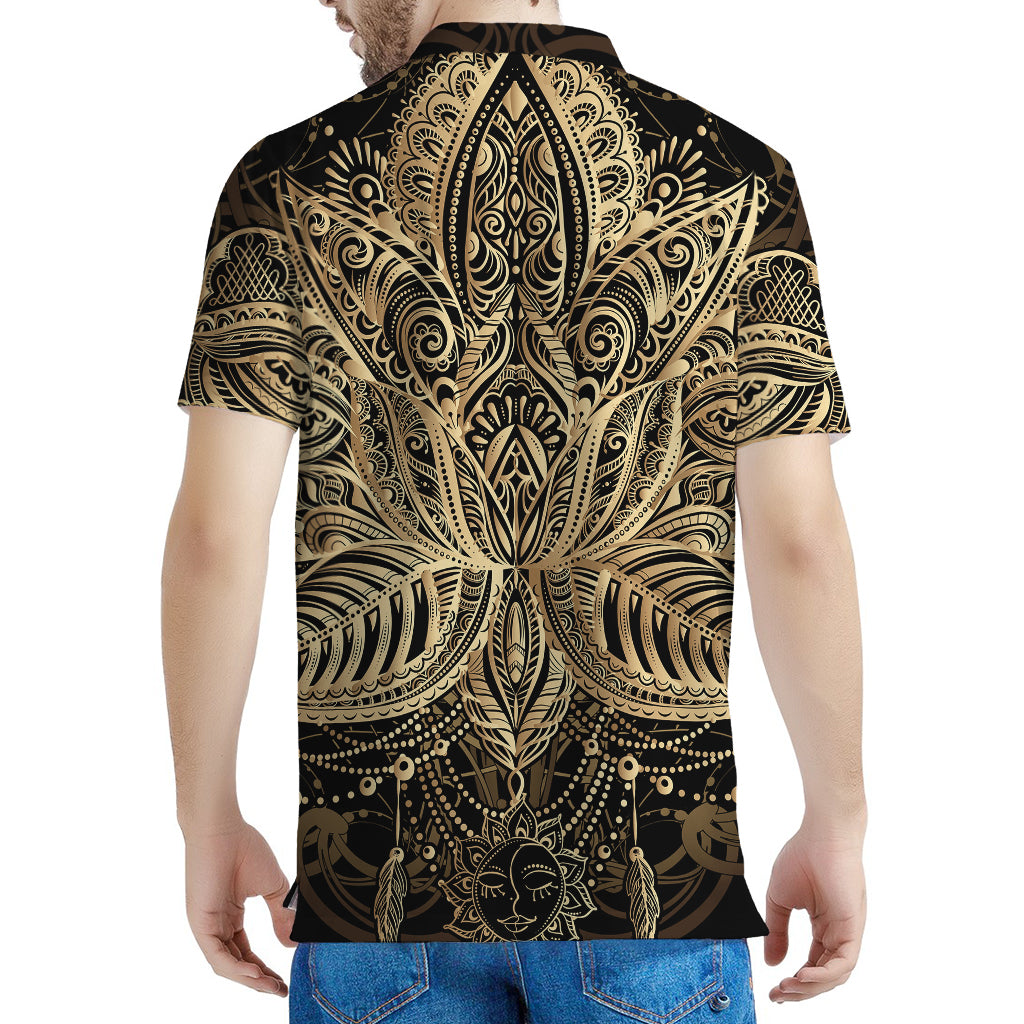 Boho Spiritual Lotus Print Men's Polo Shirt