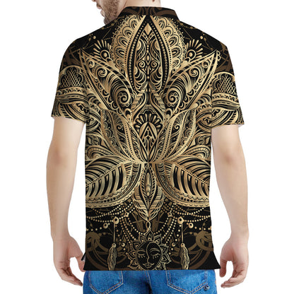 Boho Spiritual Lotus Print Men's Polo Shirt