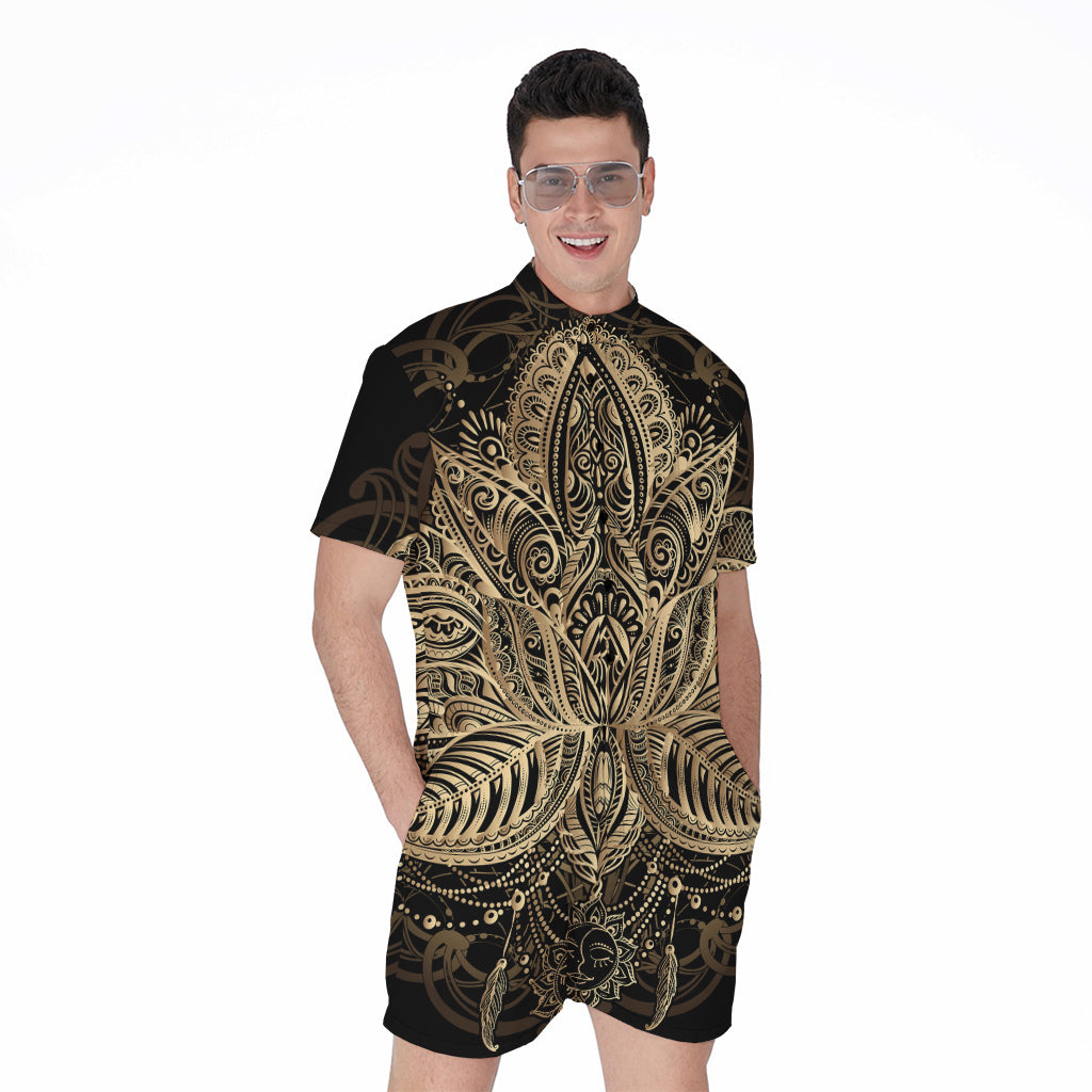Boho Spiritual Lotus Print Men's Rompers