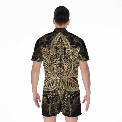 Boho Spiritual Lotus Print Men's Rompers