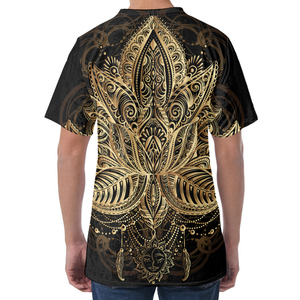 Boho Spiritual Lotus Print Men's Velvet T-Shirt