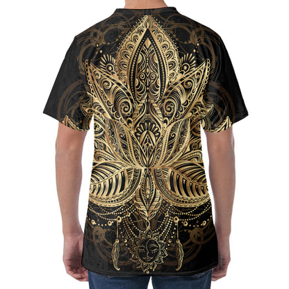 Boho Spiritual Lotus Print Men's Velvet T-Shirt
