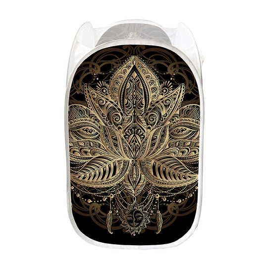 Boho Spiritual Lotus Print Mesh Laundry Hamper
