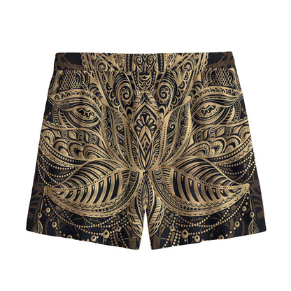 Boho Spiritual Lotus Print Mesh Shorts