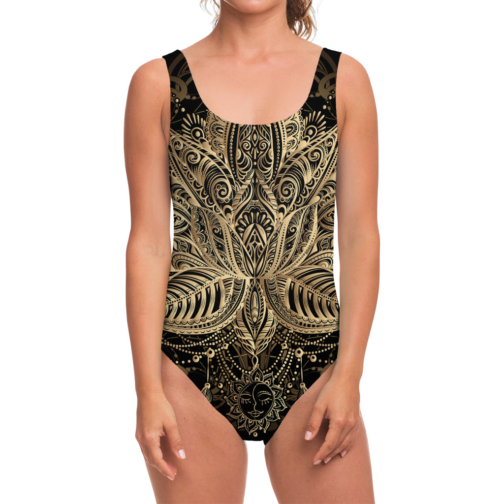 Boho Spiritual Lotus Print One Piece Swimsuit