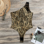 Boho Spiritual Lotus Print One Shoulder Bodysuit