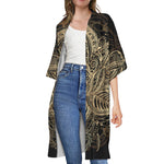 Boho Spiritual Lotus Print Open Front Beach Cover Up