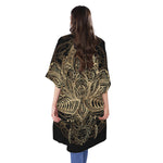 Boho Spiritual Lotus Print Open Front Beach Cover Up