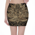 Boho Spiritual Lotus Print Pencil Mini Skirt