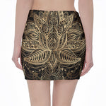 Boho Spiritual Lotus Print Pencil Mini Skirt
