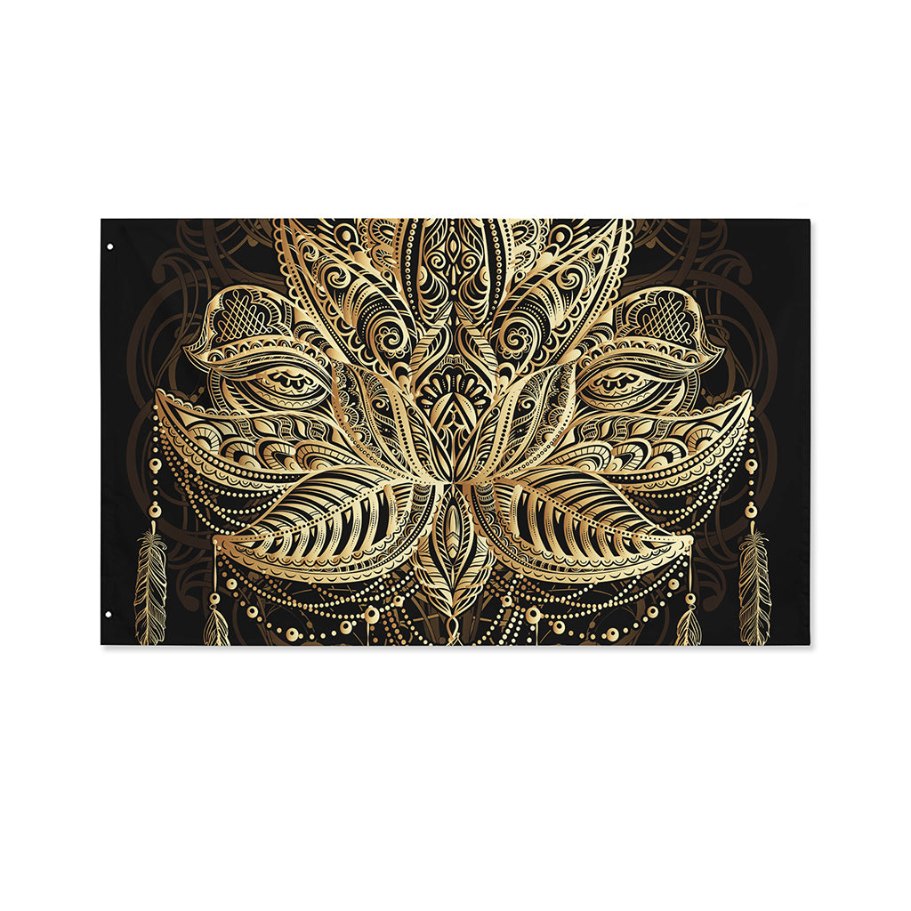 Boho Spiritual Lotus Print Polyester Flag