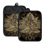 Boho Spiritual Lotus Print Pot Holders With Pocket